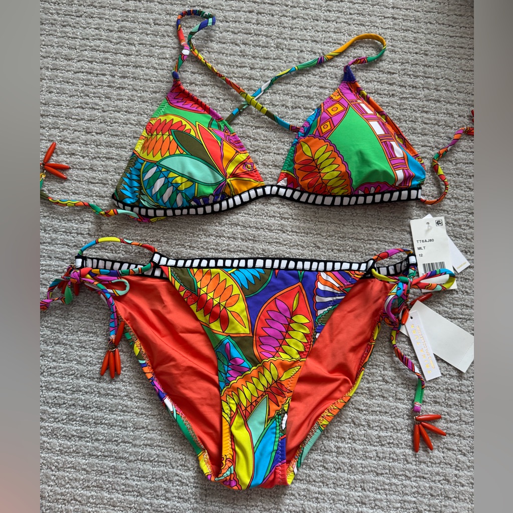 Nwt Trina Turk Multicolor Bikini Set- Bottoms Are Size 8 And Top Is Size 12